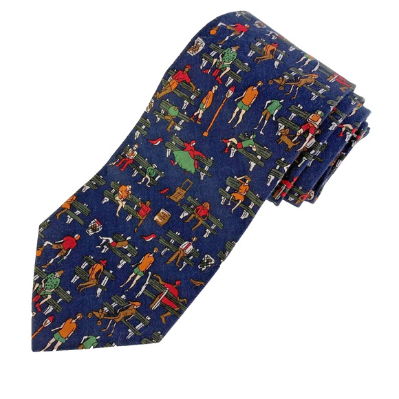 VTG Tango by MAX RAAB Men Tie Necktie Navy At The Park Novelty Print Cotton USA - Picture 1 of 6